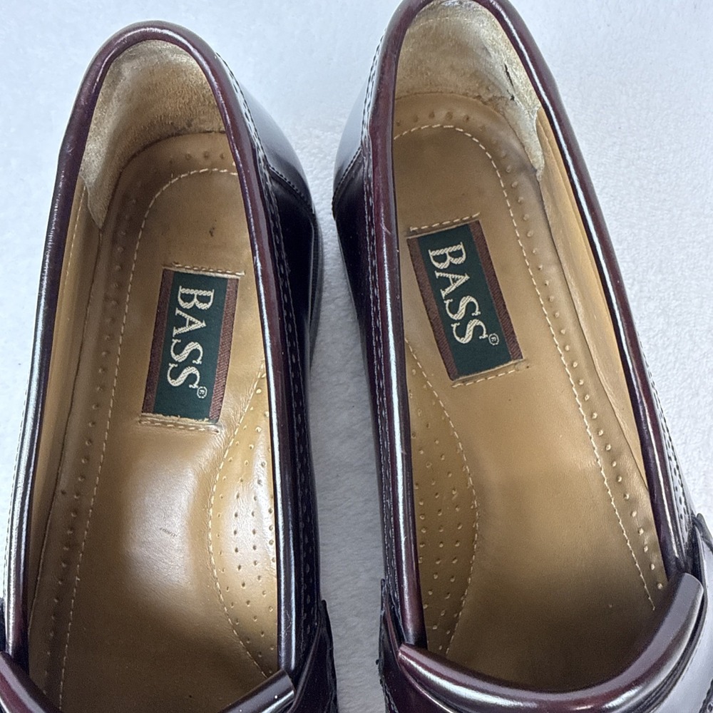 GH Bass Grammer Men's Loafers Shoes 10D Burgundy Leather Kiltie Tassel Vintage - Picture 2 of 6